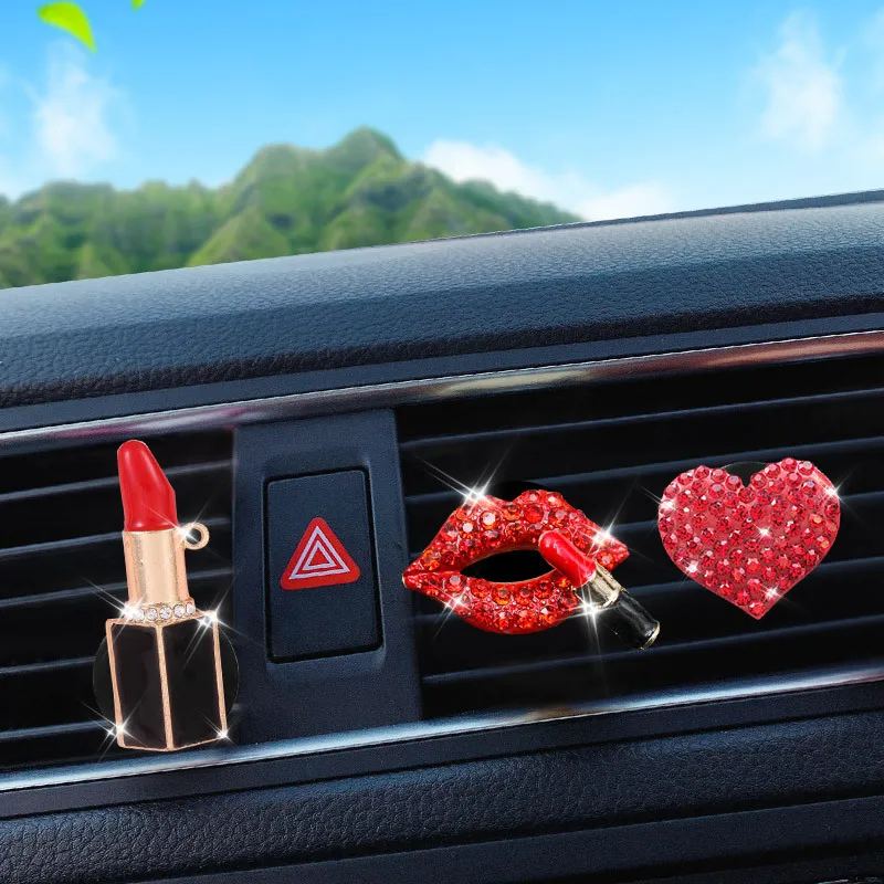 Car Perfume Auto Air Outlet Aromatherapy Cute Red Lips Sticks Perfume Clips Car - £10.40 GBP+