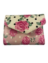 Betsey Johnson Tri Fold Wallet Pink Roses Polka Dots Floral Faux Leather - $11.88