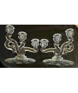 Heisey Orchid 3 Light Candle Holder (2)  Pair 7-5/8&quot; x 7-5/8&quot; Wide - £35.38 GBP