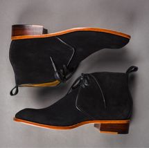 Handmade men&#39;s Bespoke black suede Leather lace up Chukka boots US 5-15 - £111.90 GBP