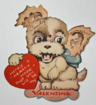 Vintage Die Cut Mechanical Valentines Day Card Puppy Dog With Movable Ears - $12.95