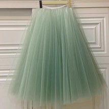 A-line Gray/Purple Midi Tulle Skirt Outfit Layered Gray Midi Tulle Flared Skirt image 4