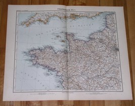 1908 Original Antique Map Of Bretagne Brittany / Normandie Normandy / France - £23.75 GBP