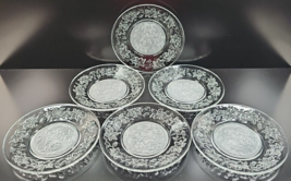 6 Princess House Fantasia Luncheon Plates Set Clear Floral Emboss Frost ... - $66.20