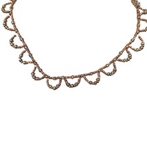 Vintage Handmade Bronze Silver Beaded Choker Necklace Scalloped Fringe Boho - $21.82