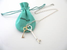 Tiffany Co Silver 18K Gold Large Heart Keys Necklace Pendant Charm 24 Inch Gift - £1,325.44 GBP