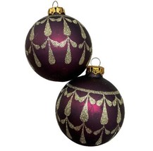 Victoria Burgundy Glitter Ball Ornaments 3.5 inch  Lot of 2 Made in USA - $10.47