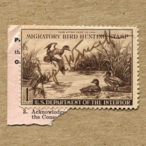 Migratory Bird Hunting Stamp 1942 $1 Sc. #RW9 Baldpate Ducks Signed Hinged - $14.70