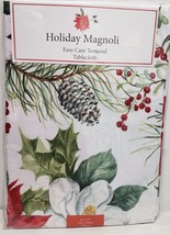 1 Fabric Printed Tablecloth,52x70&quot;lOblong,CHRISTMAS,HOLIDAY Magnolia Flowers,Bm - $27.71