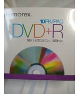 MEMOREX DVD-R 10PK 16X 4.7 GB 120 Min With Slim Jewel Cases NEW Sealed! - £7.77 GBP