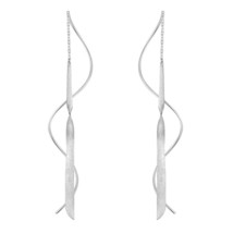 Ribbon Swirl Satin Brush Sterling Silver Slide-Through Thread Dangle Earrings - £10.58 GBP