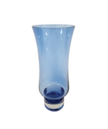 Vintage Cobalt Blue Flower Glass Sommerso Style 9.75&quot; Vase w/Clear Base - £21.59 GBP