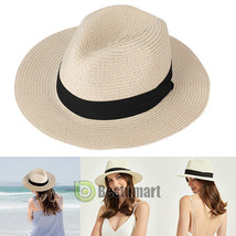 Men Women Summer Straw Hat Trilby Cuban Sun Cap Panama Short Brim Floral - £21.96 GBP