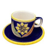 Vega Artesa Girasol Azul Cobalt Blue Demitasse Cup &amp; Saucer Latin Pottery - $423.28 MXN