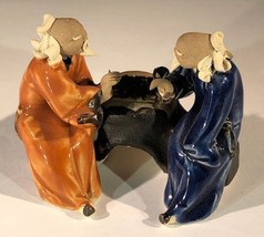 Ceramic Figurine Two Men Sitting On A Bench Playing Chess - 2.5&quot; Color: ... - £7.14 GBP