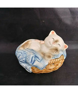 Avon Smiling Cat Kitten Ceramic Sachet Sleeping Laundry Basket Signed La... - £18.98 GBP