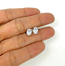 White CZ Oval Stud Earrings 925 Sterling Silver, Handmad Bridal Stone Earrings  - £47.15 GBP