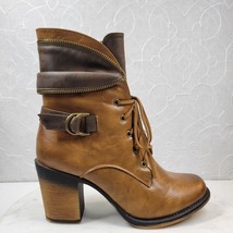 Pierre Dumas Ravenna Boots Womens 10 Brown Two Tone Lace Up Block Heel B... - $32.36