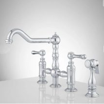 New Chrome Delilah Deck Mount Bridge Faucet with Side Spray &amp; Lever Handles by S - £179.78 GBP