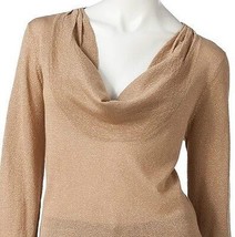 Dana Buchman Gold Metallic Lurex Cowlneck Sweater Blouse Top - £23.76 GBP