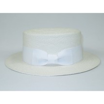 Men's Boater Skimmer Natural Straw Flat Crown GAUCHO Hat BC638 White image 4