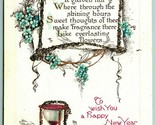 Happy New Year Poem Grape Vine Frame Hourglass Glitter UNP DB Postcard G12 - $2.63