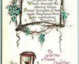 Happy New Year Poem Grape Vine Frame Hourglass Glitter UNP DB Postcard G12 - £2.10 GBP