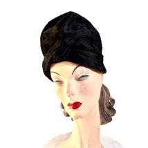 40s Womens Tall Architectural Fur Felt Hat Black Turban Style Med Bonwit... - $77.22