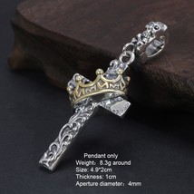 925 Sterling Silver Jesus Cross Pendant Necklace Flower Carving Gold Crown Hip H - £71.34 GBP