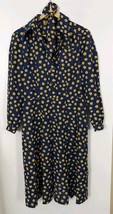 Vintage Fred Rothschild Size 8 Dress Navy Blue Mustard Yellow Polka Dots... - $19.34