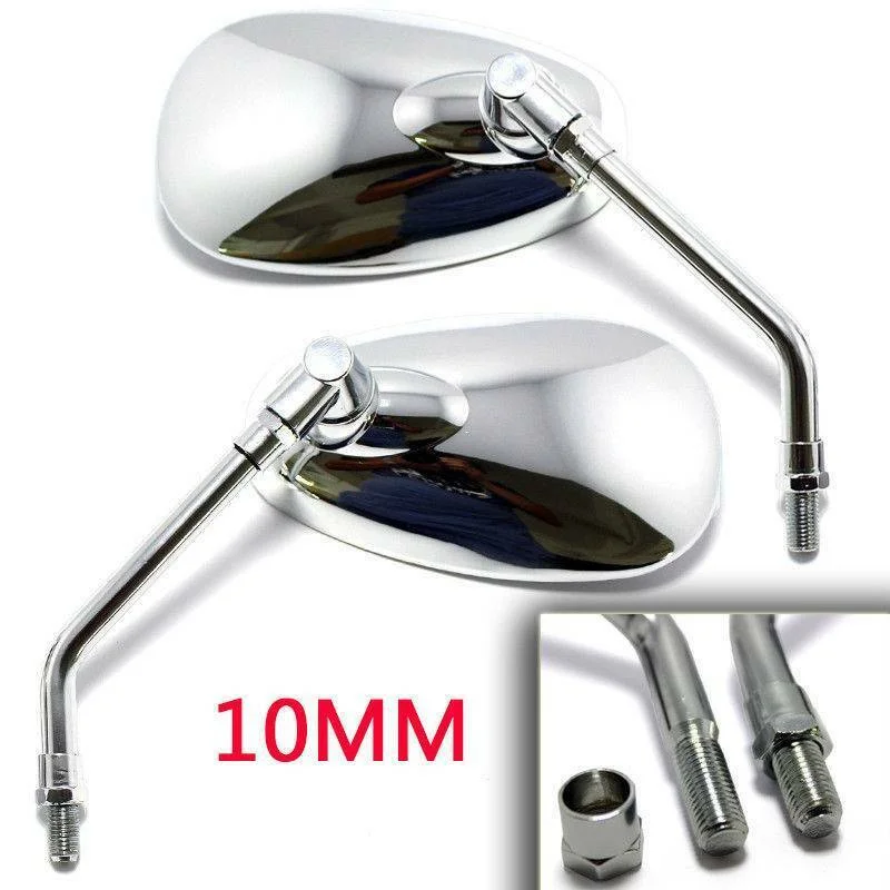 1Pair Chrome Rearview Mirrors For Motorcycles Scooters ATVs with 10mm Standard - £18.12 GBP