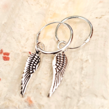 Angel Earrings 925 Sterling Silver Drop Dangle Angel Wing Hoop Sleepers Earrings - £7.08 GBP