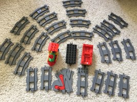 Duplo Lego train straight Curved 27 Track Lot  plus train cars and condu... - £53.56 GBP