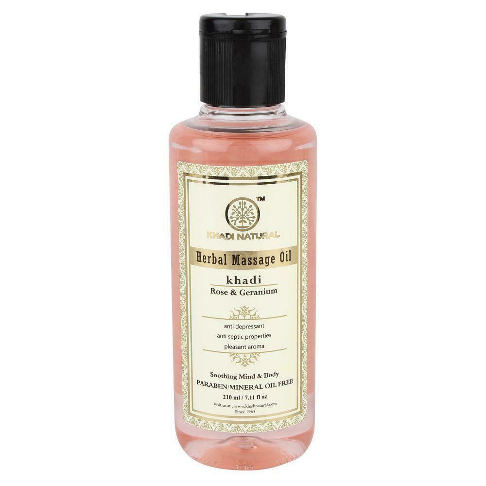 Khadi Natural Rose & Geranium Massage oil 210 ml Relax Mind Body With Mineral - $32.95