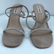 Steve Madden Snappy Sandals 8 Heel Sling Back Silver Crystal Nude Sexy Datenight - £16.68 GBP