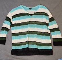 Talbots Womens Plus Size 1XP Linen Blend Long Sleeve Sweater Striped Open Knit  - $19.95