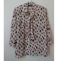 VTG Floral Soft Pink Blouse Tulips Print Bow Button Up 3/4 Sleeves Women L/XL  - £11.68 GBP