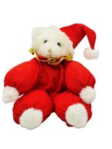 Vintage Russ Caress Soft Pets White Teddy Bear Plush Red Circus Hat Beany 8 inch - £22.78 GBP