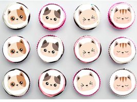 Twelve 2" Kawaii Kitty Cat Neko Cupcake Toppers Boy Band Themed Birthday Edible  - £13.16 GBP