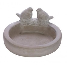 New Cement Bird Bath, 2 Birds, Gray, 22.5 x 22.5 x 12 cm, Handmade, *Ger - $42.47