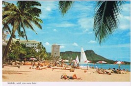 Hawaii Postcard Waikiki Beach People Sunbathing - £1.68 GBP