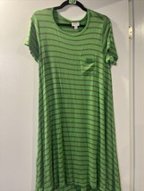 LULAROE LLR SIZE SMALL T-SHIRT DRESS GREEN WITH GRAY STRIPES #729 - £29.85 GBP