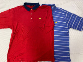 The Masters Collection Polo Golf Shirts LOT OF TWO Red Blue Stripe Mens ... - $54.45