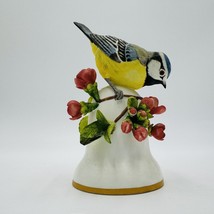 FRANKLIN MINT Porcelain Blue Tit Bird Flower Bell Figurine Hand Painted 5” - £40.44 GBP