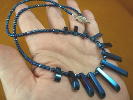 v300-22 mini fan style Cobalt blue coated Hematite + crystal beaded 21&quot; Necklace - £25.10 GBP