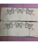 Vintage Pillow Case Set Of 2 Butterflies 29”x20” Each. Red Blue - £25.95 GBP