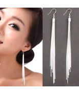 Women Elegant Jewel Noble Tassels Silver Plated Long Hook Dangle Chain E... - $337.38 MXN