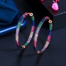 CWWZircons Trendy Two Tones Rainbow Cubic Zirconia Circle Round Hoop Earrings fo - £17.92 GBP