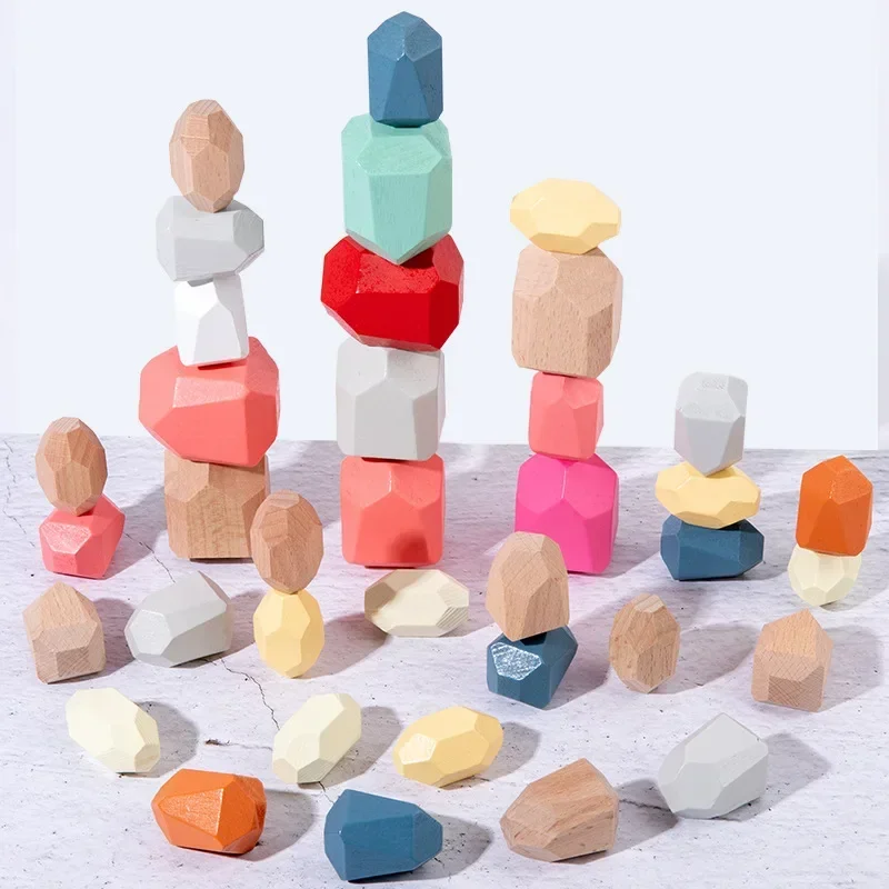 Stone Stacking Blocks Colored Stone Stacking Tall Wood Balancing Children&#39;s - £12.78 GBP+