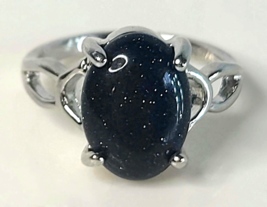 Faux Black Carnelian Lapis Silver Tone Ring sz 8.5 - $3.99